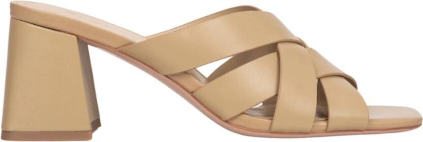 Estro Dames Beige Leren Blokhak Sandalen Er00114729 Beige Dames