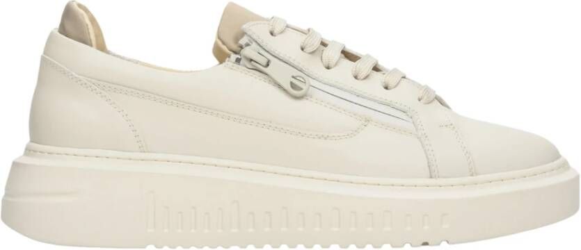 Estro Dames Beige Leren Lage Sneakers met een Decoratieve Rits Er00112644 Beige Dames