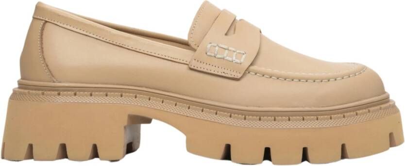 Estro Dames Beige Leren Loafers Er00113814 Beige Dames