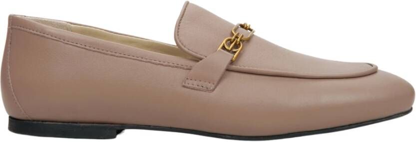 Estro Dames Beige Leren Penny Loafers met een Zilveren Ketting Er00114571 Beige Dames