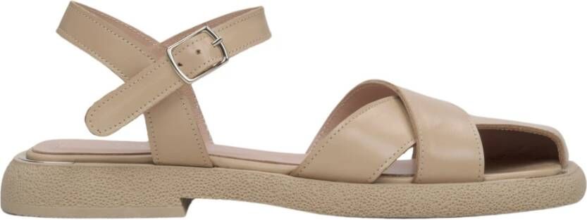 Estro Dames Beige Leren Sandalen met Kruisbanden Er00115107 Beige Dames