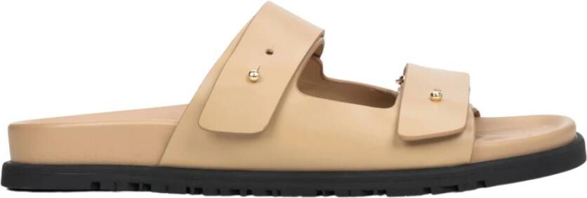 Estro Dames Beige Leren Slides met Verstelbare Dikke Banden Er00114727 Beige Dames