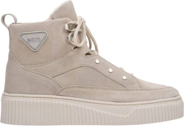 Estro Dames Beige Suède Hoge Sneakers met Isolatie Er00112210 Beige Dames