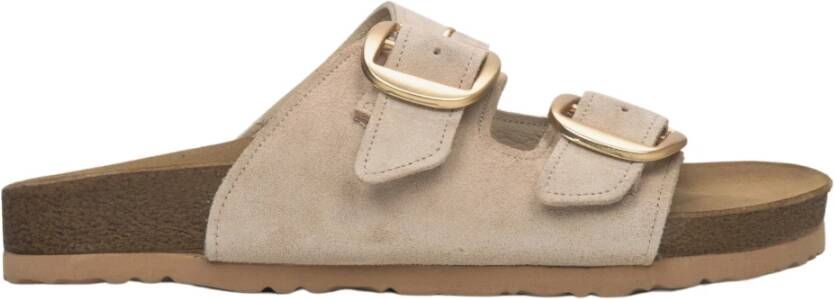 Estro Dames Beige Velours Slide Sandalen met Dikke Banden Er00115134 Beige Dames