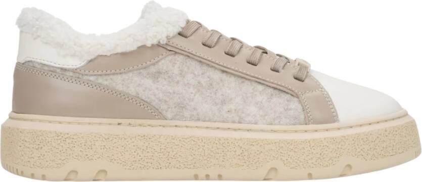 Estro Dames Bont Gevoerde Beige Winter Sneakers gemaakt van Echt Leer Beige Dames