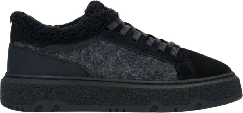 Estro Dames Bont Gevoerde Zwarte Winter Sneakers gemaakt van Echt Velours Black Dames