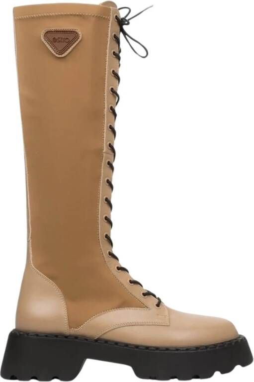 Estro Dames Bruin & Beige Veterschoenen met Elastisch Bovenwerk Er00112084 Beige Dames