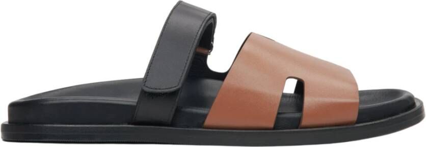 Estro Dames Bruin & Zwart Leren Slide Sandalen Er00115100 Multicolor Dames