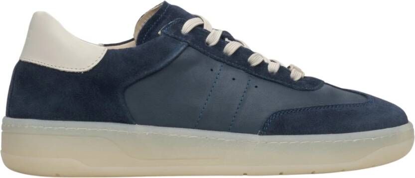 Estro Dames Donkerblauwe Lage Sneakers met Beige Details gemaakt van Italiaans Echt Leer en Velours Er00115731 Blue Dames