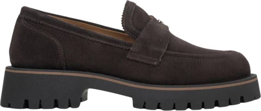 Estro Dames Donkerbruine Chunky Platform Loafers gemaakt van Italiaans Echt Velours Er00115732 Brown Dames