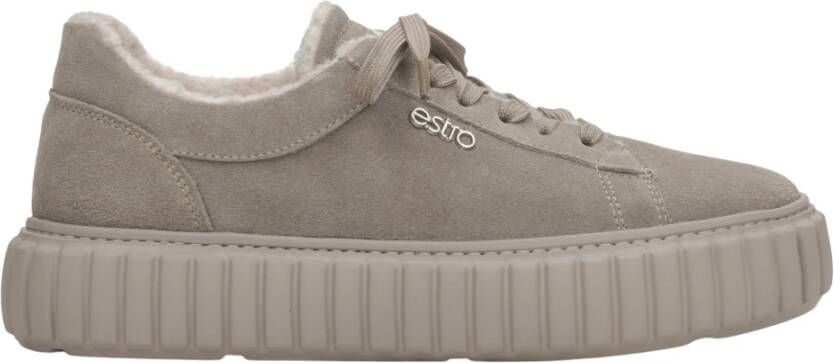 Estro Dames Grijze Winter Lage Sneakers gemaakt van Italiaans Echt Velours met Isolatie Gray Dames