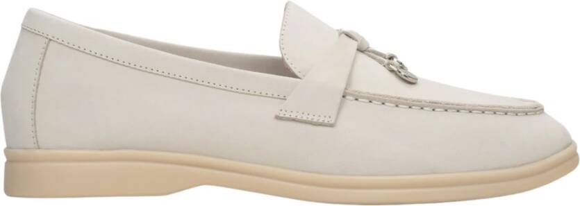 Estro Dames Lichtbeige Kwast Loafers gemaakt van Nubuck Beige Dames