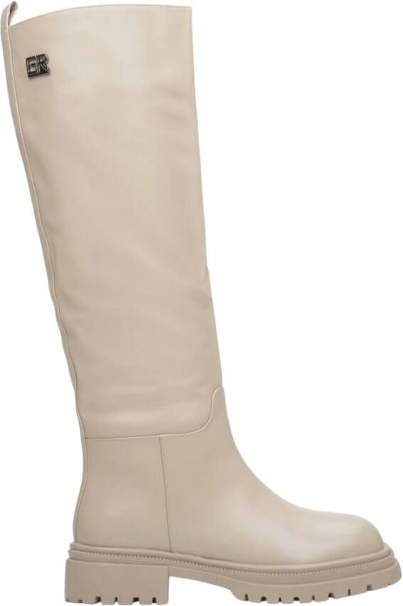 Estro Dames Lichtbeige Leren Winterlaarzen met Elastische Schacht Beige Dames