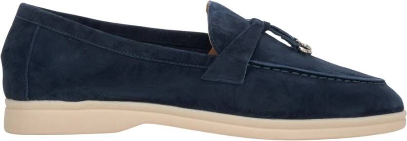 Estro Dames Marineblauwe Velours Loafers met een Decoratieve Kwast Blue Dames