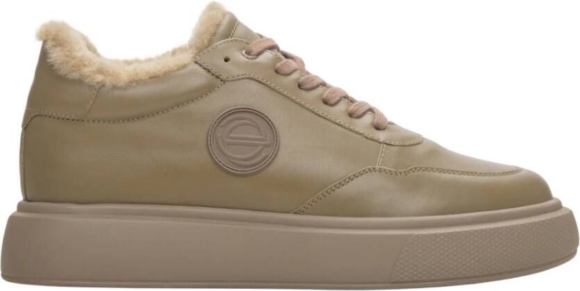 Estro Dames Sand Beige High-Top Winter Sneakers met Leer en Bont Er00114133 Beige Dames