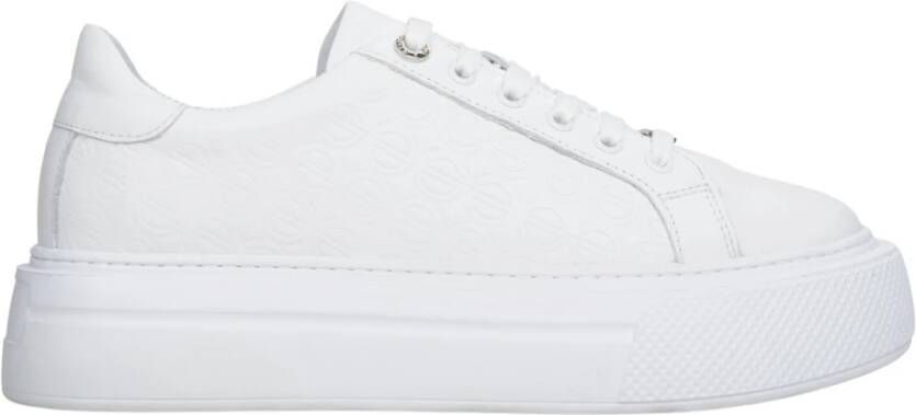 Estro Dames Witte Sneakers gemaakt van Echt Leer met Dikke Zool Er00114538 White Dames