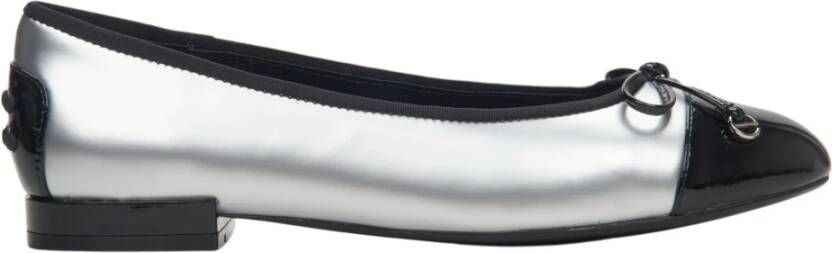 Estro Dames Zilver & Zwart Leren Ballet Flats met Metallic Glans Er00114174 Multicolor Dames