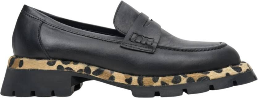 Estro Dames Zwarte Animal Print Loafers gemaakt van Echt Leer Er00113790 Black Dames