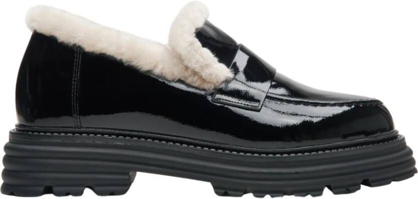 Estro Dames Zwarte Bontgevoerde Loafers gemaakt van Echt Lakleer voor de Winter Er00114213 Black Dames