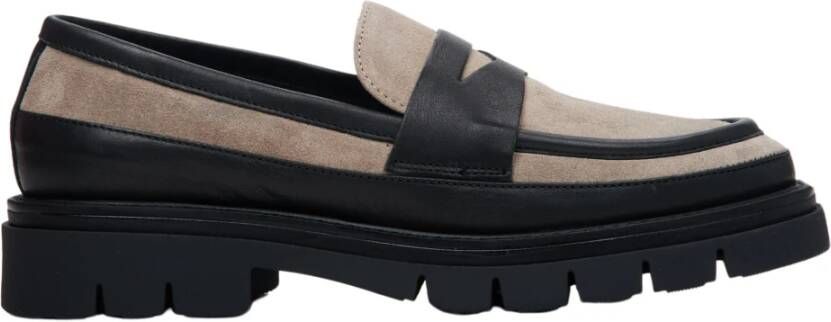 Estro Dames Zwarte & Beige Penny Loafers gemaakt van Italiaans Leer & Velours Er00113606 Multicolor Dames