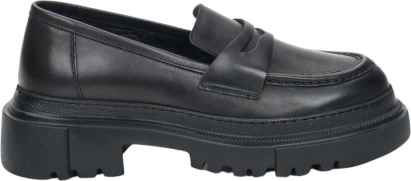 Estro Dames Zwarte Leren Chunky Platform Loafers Er00110029 Black Dames