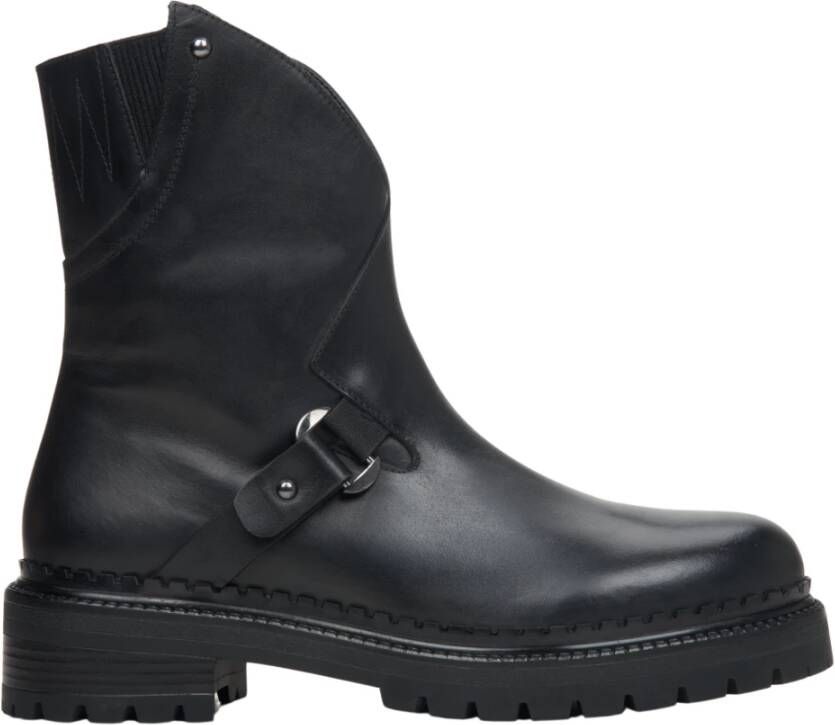 Estro Dames Zwarte Leren Enkellaarsjes Er00114045 Black Dames