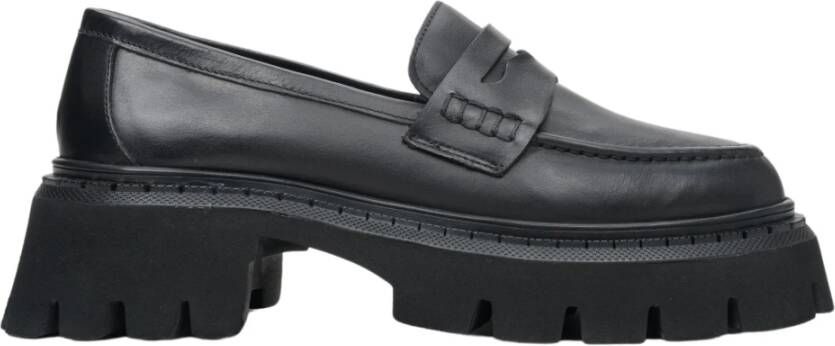 Estro Dames Zwarte Leren Loafers Er00113815 Black Dames