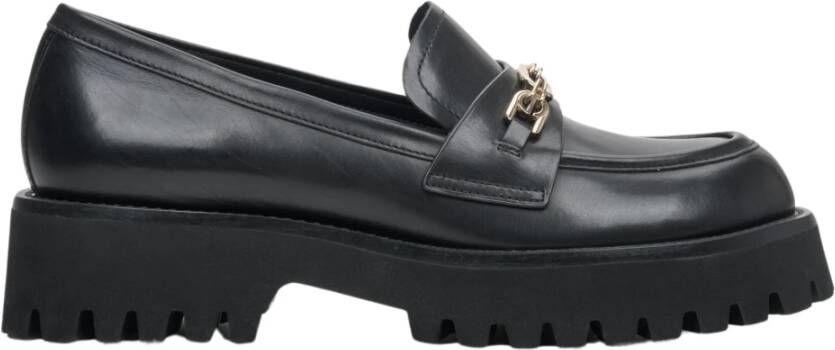 Estro Dames Zwarte Leren Loafers met Gouden Gesp Er00113583 Black Dames