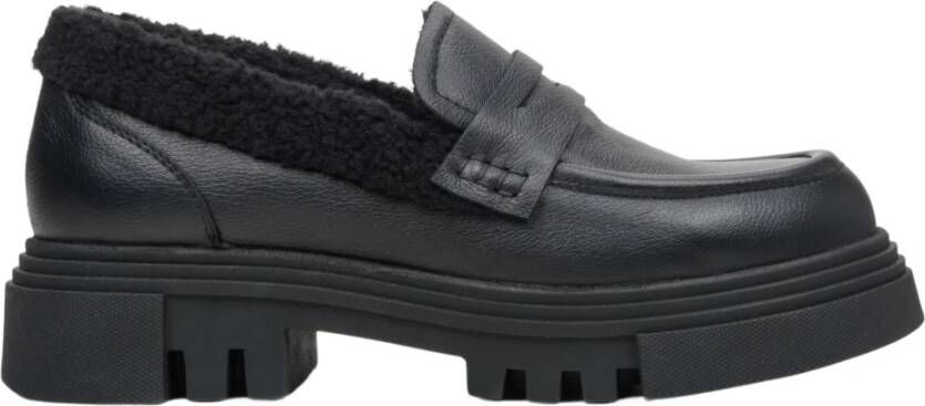 Estro Dames Zwarte Leren Loafers met Isolatie voor de Winter Er00113301 Black Dames