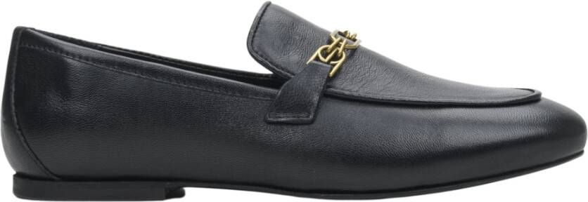 Estro Dames Zwarte Leren Penny Loafers met een Zilveren Ketting Er00113298 Black Dames