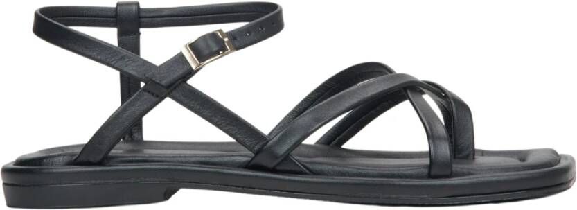 Estro Dames Zwarte Leren Sandalen met Dunne Kruisbanden Er00115135 Black Dames