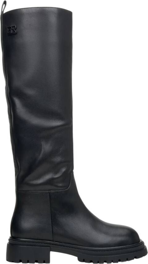 Estro Dames Zwarte Leren Winterlaarzen met Elastische Schacht Black Dames