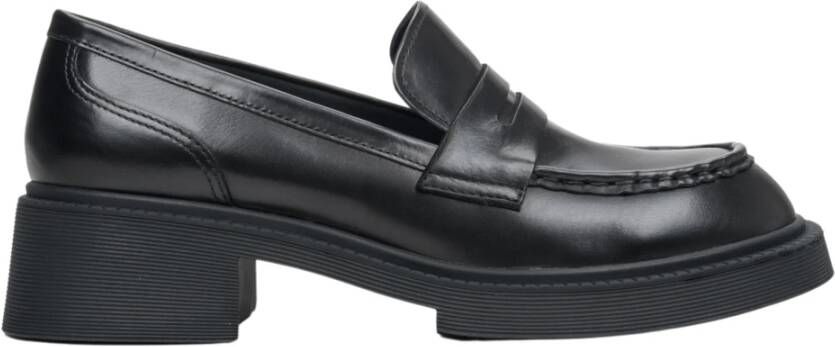 Estro Dames Zwarte Penny Loafers met Stevige Hak gemaakt van Echt Leer Er00113576 Black Dames