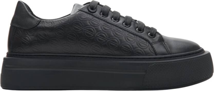 Estro Dames Zwarte Sneakers gemaakt van Echt Leer met Dikke Zool Er00114395 Black Dames