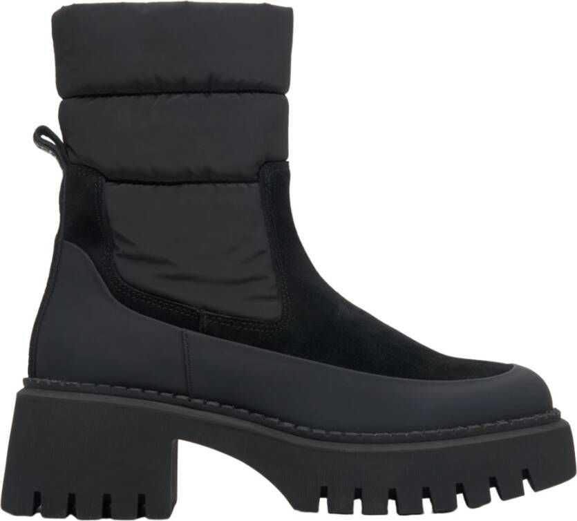 Estro Dames Zwarte Velours & Leren Winterlaarzen op een Stevig Platform Er00113309 Black Dames