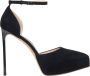 Estro Dames Zwarte Velours Plateau Pumps met Enkelband Black Dames - Thumbnail 1