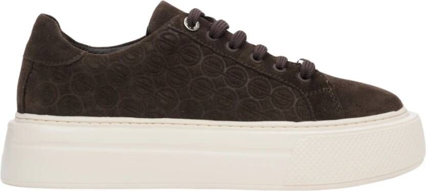 Estro Donkerbruine damessneakers gemaakt van echt velours met dikke zool Brown Dames