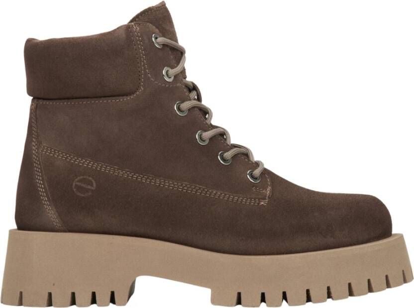 Estro Donkerbruine Veterschoenen voor Dames gemaakt van Echt Italiaans Velours Brown Dames