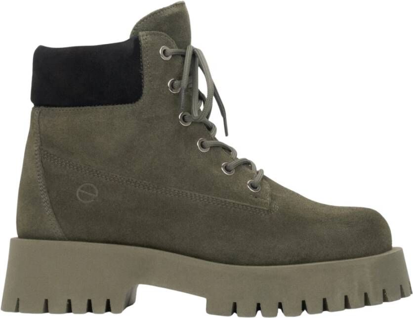 Estro Donkergroene Veterschoenen voor Dames gemaakt van Premium Italiaans Echt Velours Green Dames