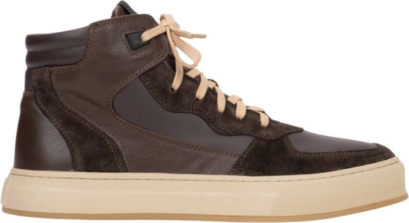 Estro Heren High-Top Donkerbruine Sneakers Gemaakt van Italiaans Echt Leer & Velours met Isolatie Brown Heren