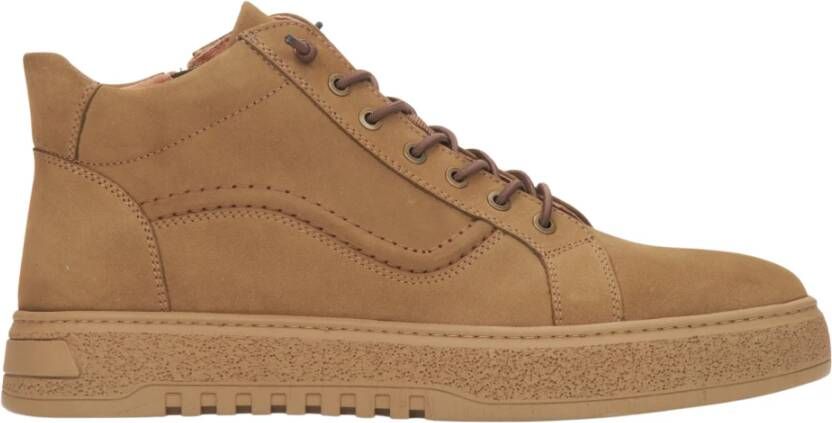 Estro Heren hoge bruine sneakers gemaakt van echt Italiaans velours Brown Heren