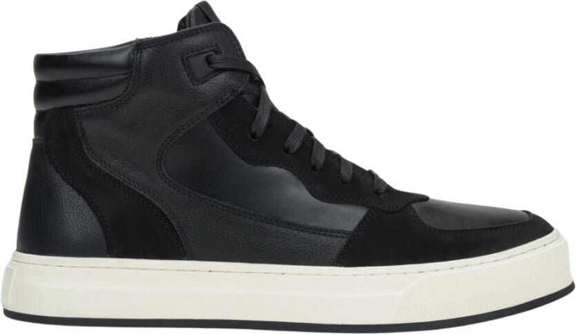 Estro Heren hoge zwarte sneakers gemaakt van Italiaans echt leer en nubuck met isolatie Black Heren