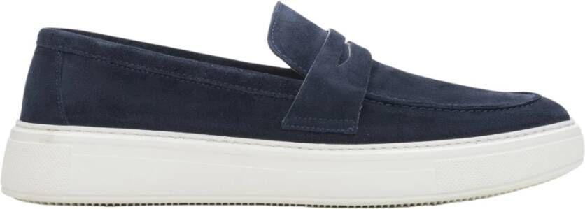 Estro Heren Navy Blue Echt Velours Slip-On Loafers Er00114389 Blue Heren