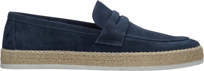 Estro Heren Navy Blue Mocassins gemaakt van Echt Italiaans Velours Er00115000 Blue Heren