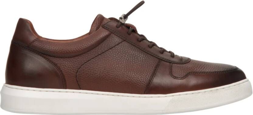 Estro Heren Zadelbruin Leren Lage Sneakers met een Elastische Manchet Er00112577 Brown Heren