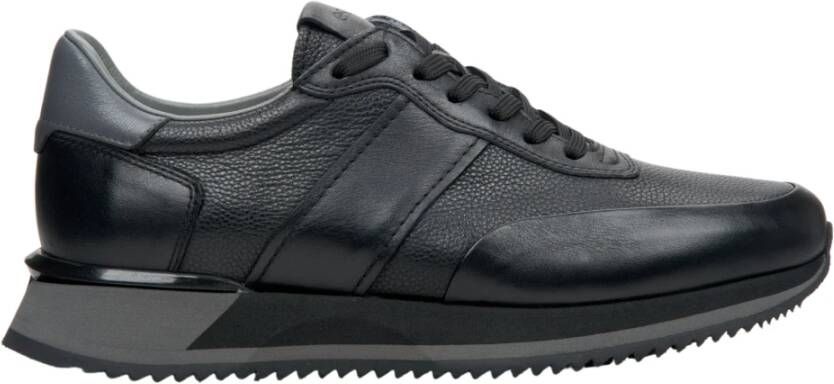 Estro Heren Zwarte Atletische Sneakers gemaakt van Echt Leer Er00113798 Black Heren