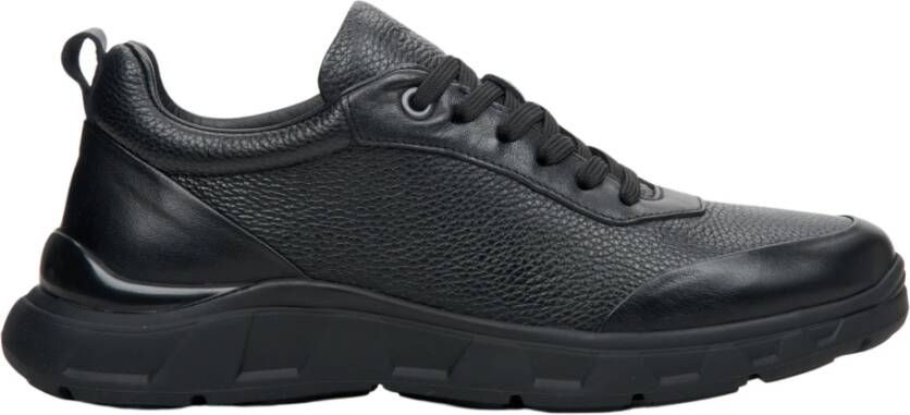 Estro Heren Zwarte Lage Sneakers gemaakt van Gestructureerd Echt Leer Er00113801 Black Heren