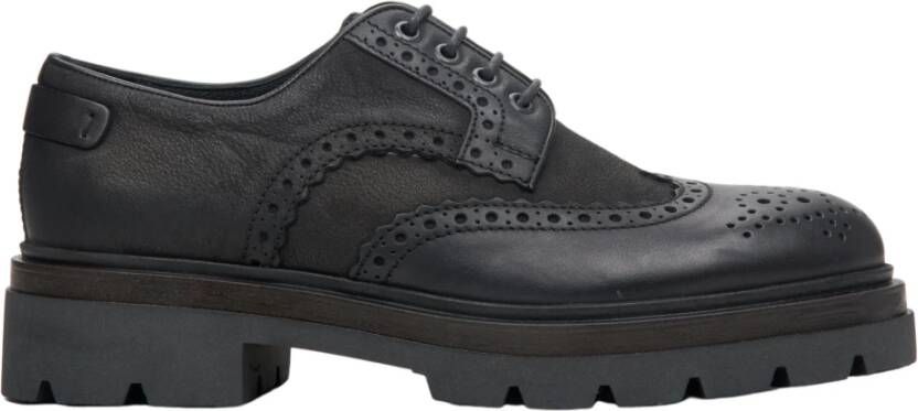 Estro Heren Zwarte Leren Brogues met Vetersluiting Black Heren