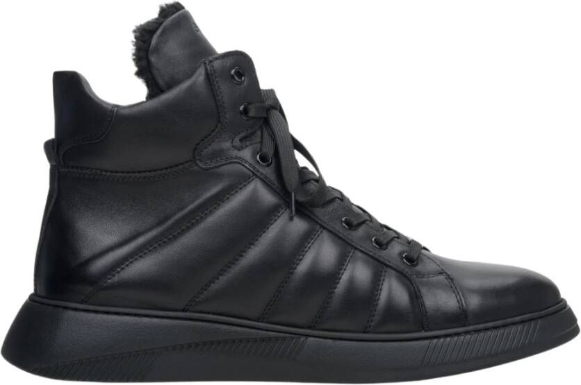 Estro Heren Zwarte Leren High-Top Sneakers voor Winter Er00113957 Black Heren