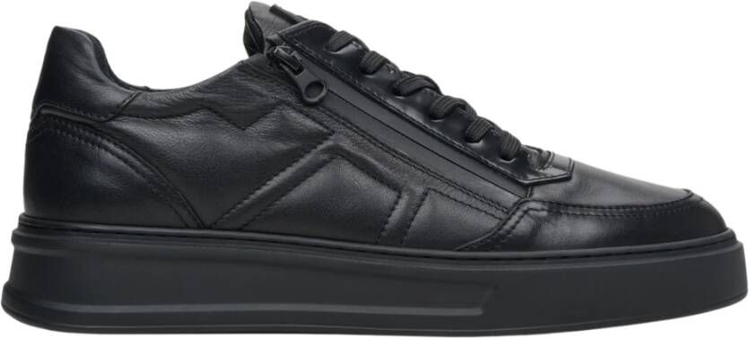 Estro Heren Zwarte Leren Sneakers met een Decoratieve Rits Er00113808 Black Heren